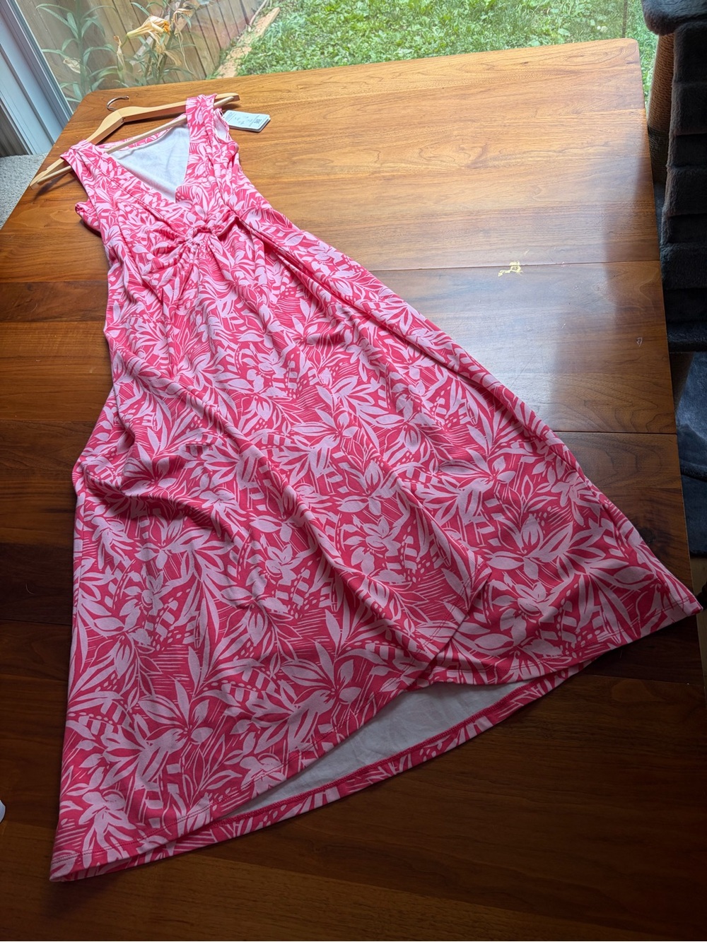 NWT Lands End Pink Tropical Maxi Dress Size S Tencel Modal Sleeveless V-Neck